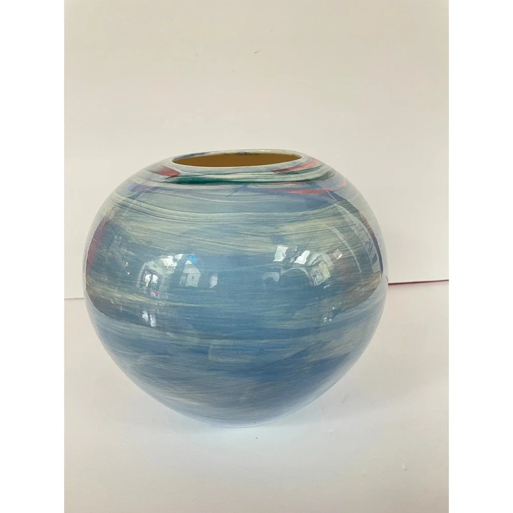 Randy Redfield Kibak Ceramic Vase Sign Contemporary Blue Abstract Studio Pottery